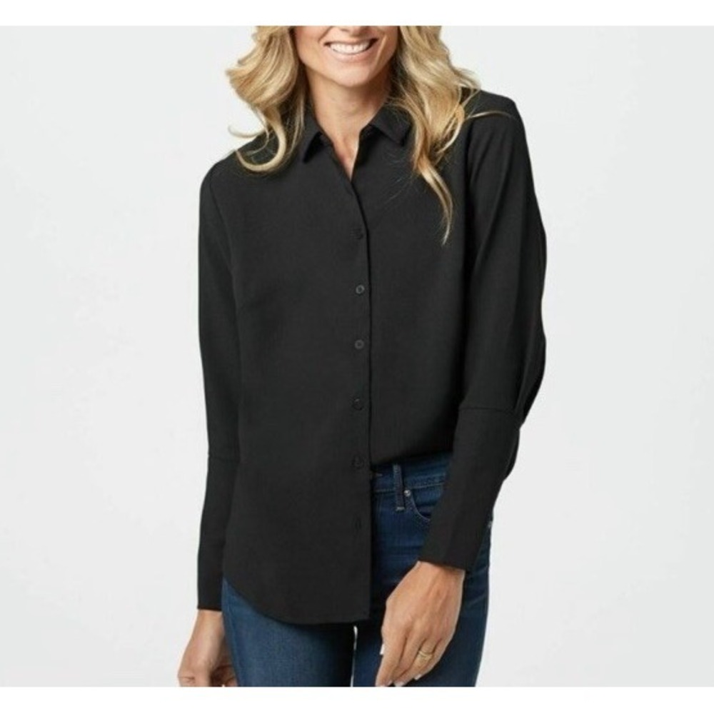 NEW Elizabeth & Clarke Unstainable "The White" Vegan Silk‎ Top Women 14 Black